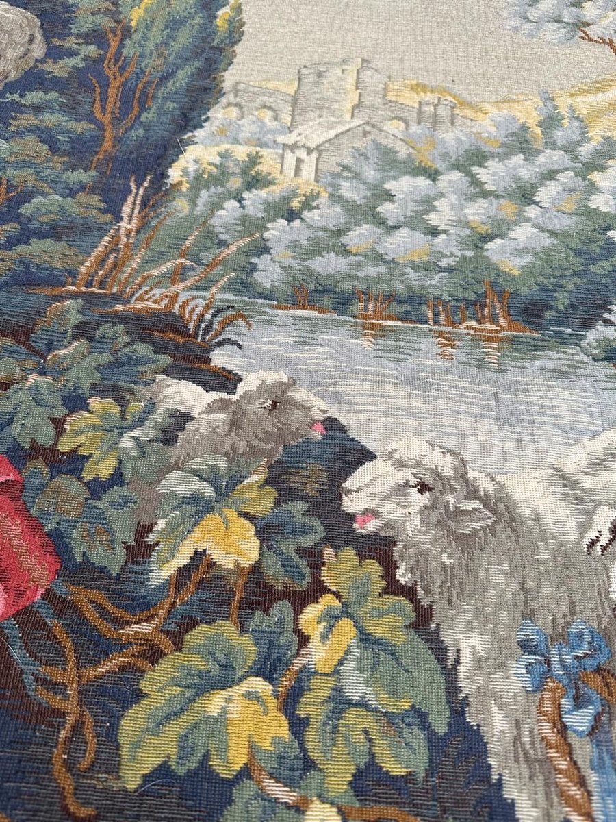 Ancienne Tapisserie Encadrée Style Jacquard Aubusson - Motif Floral - 13 X 13 Pouces