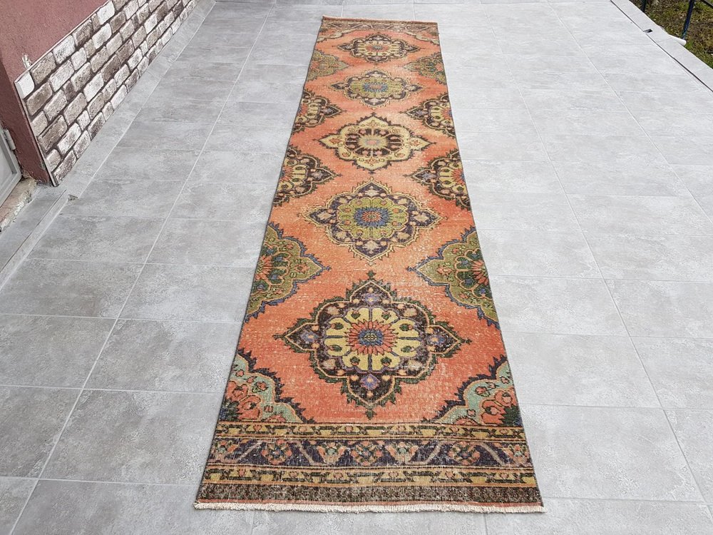 Turkish Oushak Aztec Runner Rug, 1960s for sale at Pamono