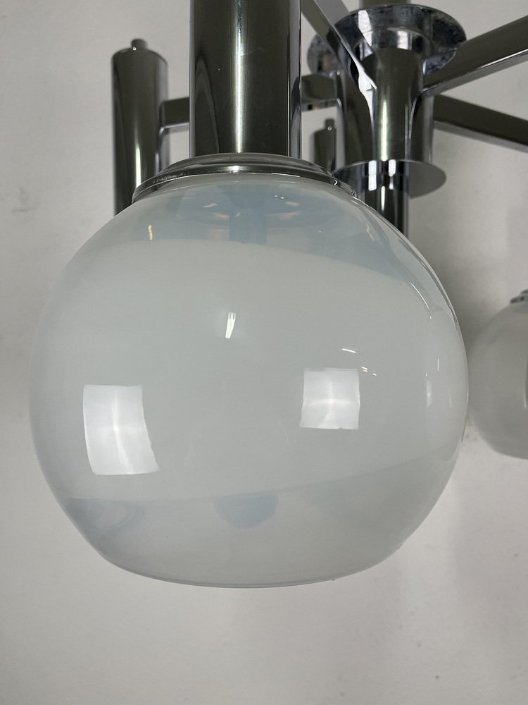 Lustre Vintage 5 Feuilles Murano – Verre Opaque Vert Et Doré (années 70)