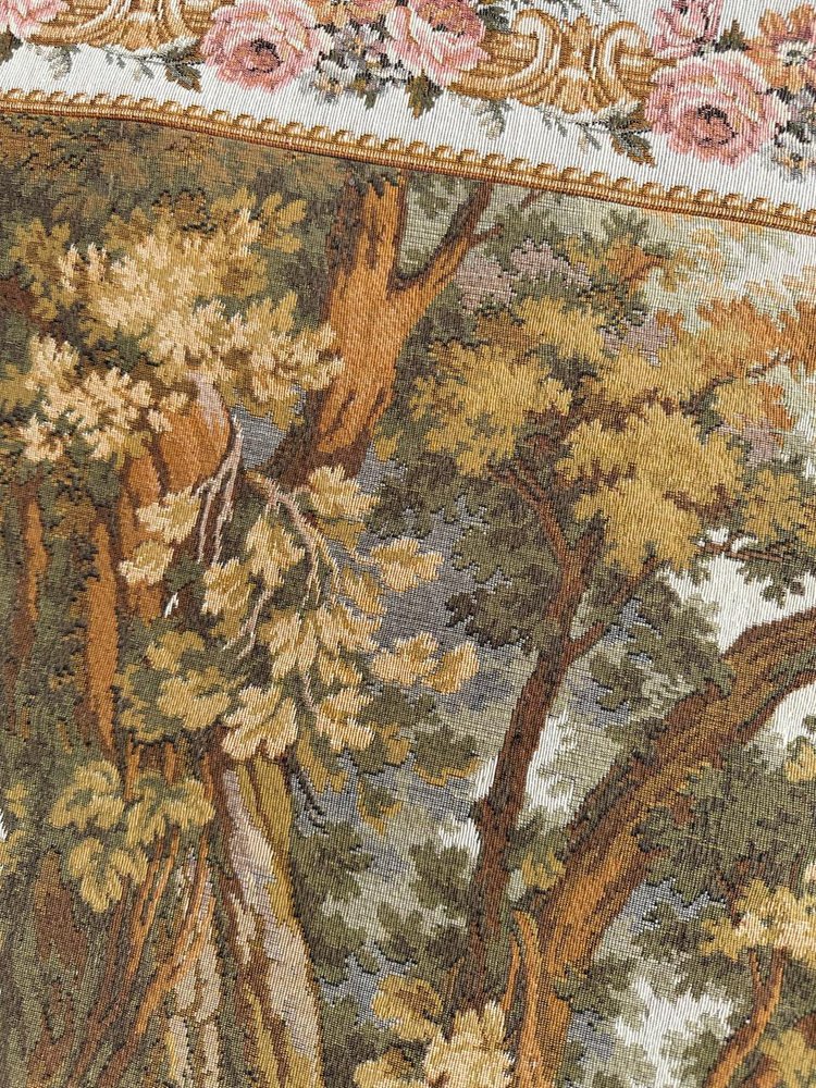 Ancienne Tapisserie Encadrée Style Jacquard Aubusson - Motif Floral - 13 X 13 Pouces
