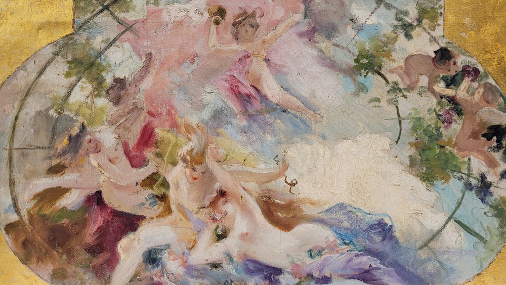 JeanAlfred Marioton, Ninfas y querubines, 19th Century, Oil on Canvas