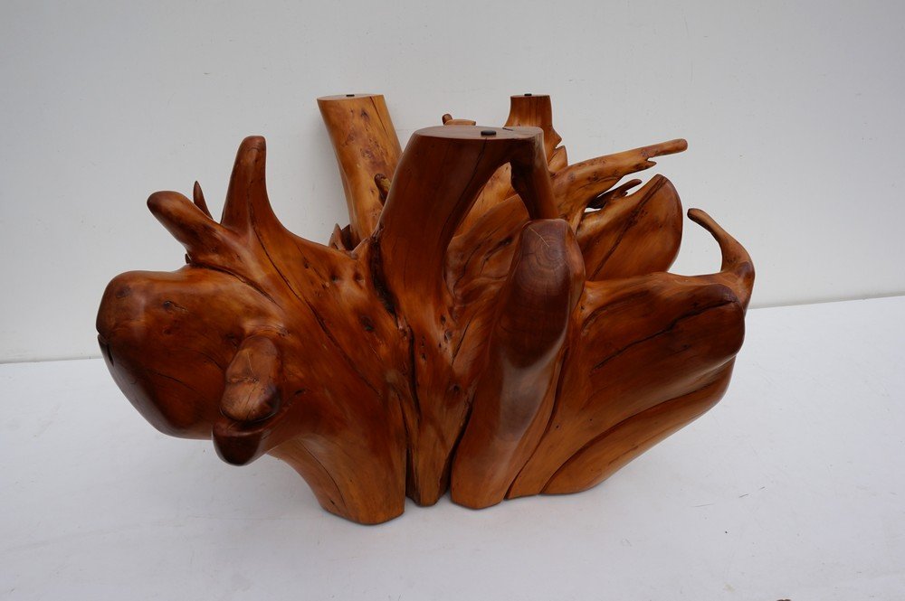 MidCentury Teak Tree Root Coffee Table with Beveled Glass Top for sale