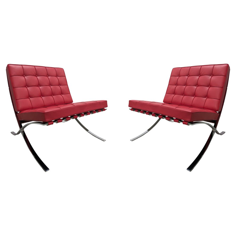Fauteuil Barcelona Style Mies Van Der Rohe – Cuir Marron – Très Bon état