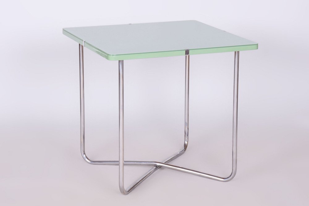 Table d'Appoint Bleue en Acier Plaqué Chrome attribuée à Mücke-Melder