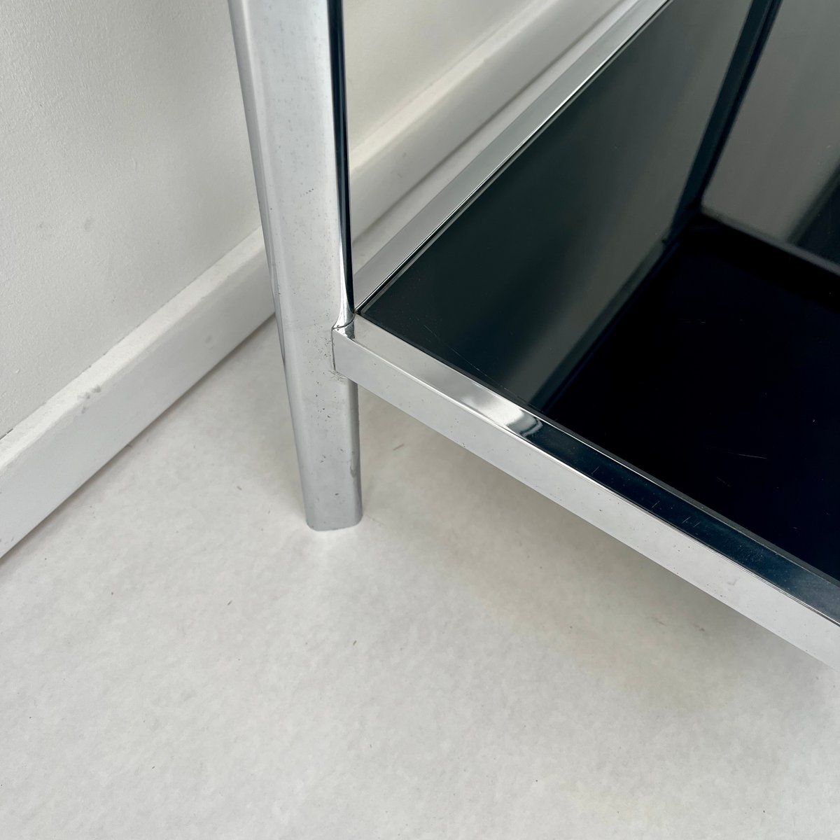 Chromed Shelving Unit with Black Colored Glass, 1980s for sale at Pamono