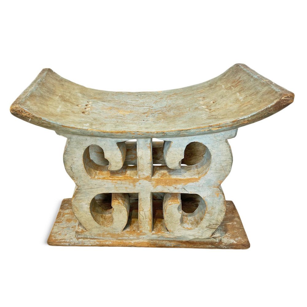 Antique Asante Pale Blue Stool for sale at Pamono