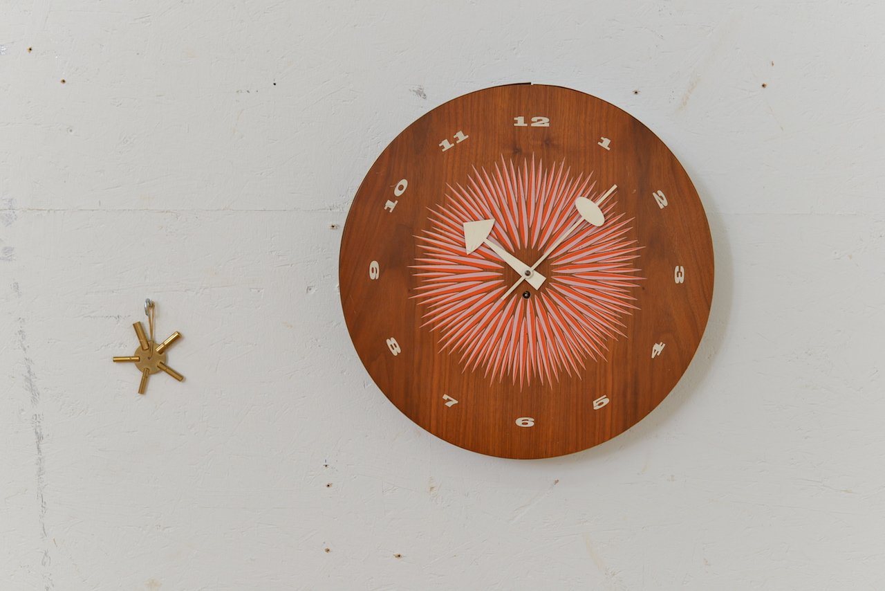 Horloge Murale Vintage George Nelson Pour Howard Miller - Rotin Ovale (1952)