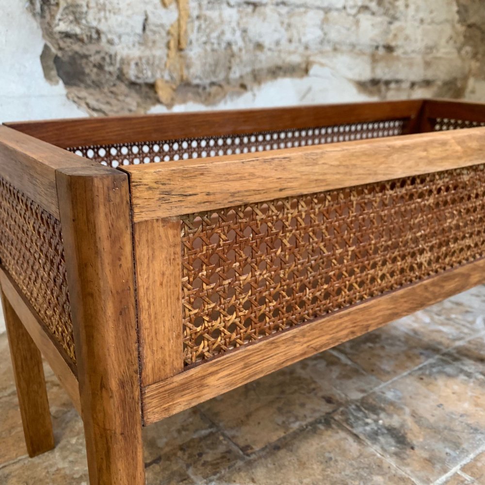 Vintage Wooden and Cane Planter, 1960s for sale at Pamono