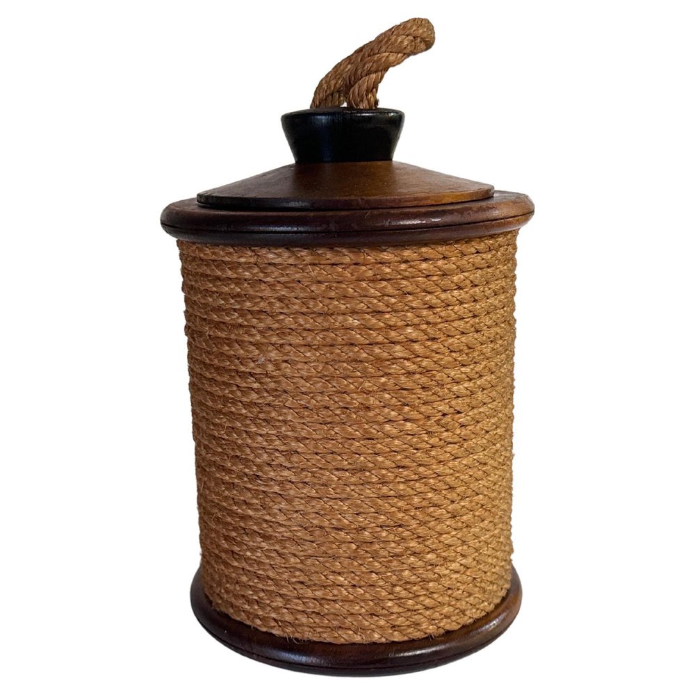 Rounded Wood and Rope Box, France, 1960s for sale at Pamono