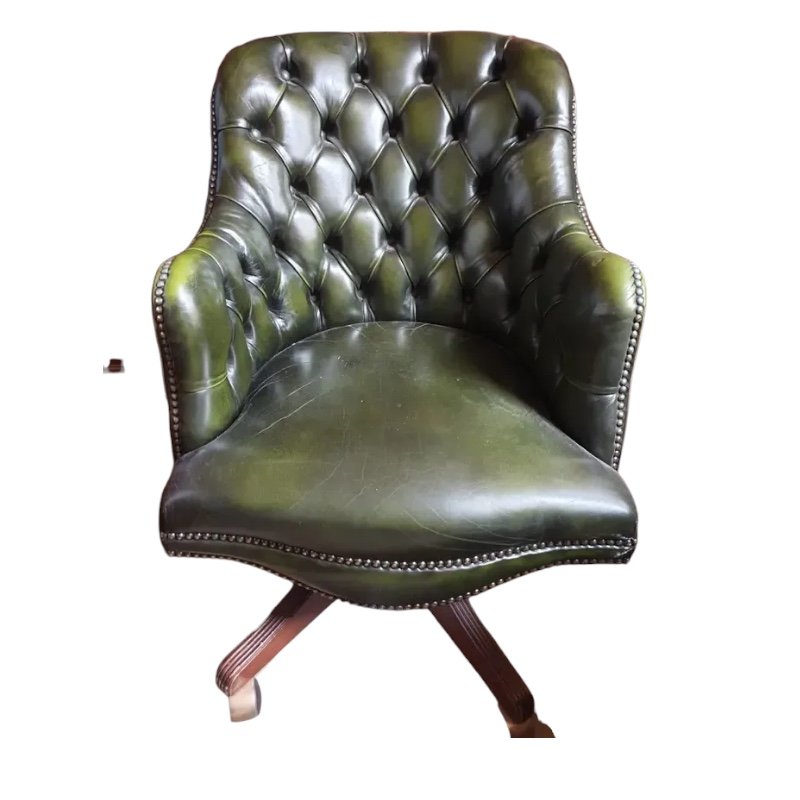 Antique Victorian Green Leather Captains Chair for sale at Pamono