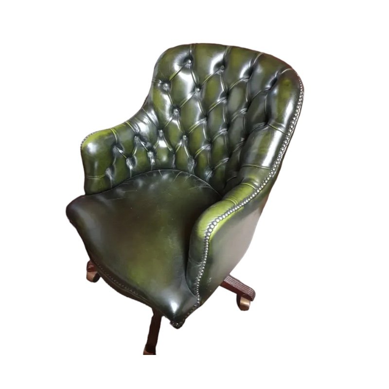 Antique Victorian Green Leather Captains Chair for sale at Pamono