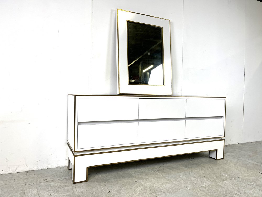 White Lacquered Credenza attributed to Alain Delon with Mirror, 1970s ...