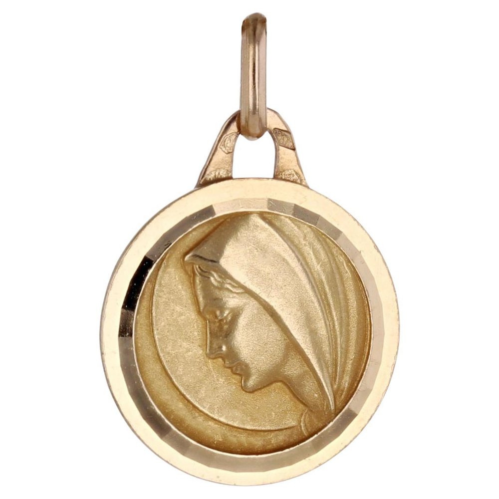 18 Karat Yellow Gold Virgin Mary Haloed Medal for sale at Pamono