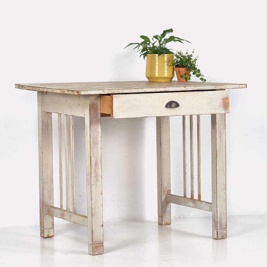 Vintage French Table in Wood White, 1960 for sale at Pamono