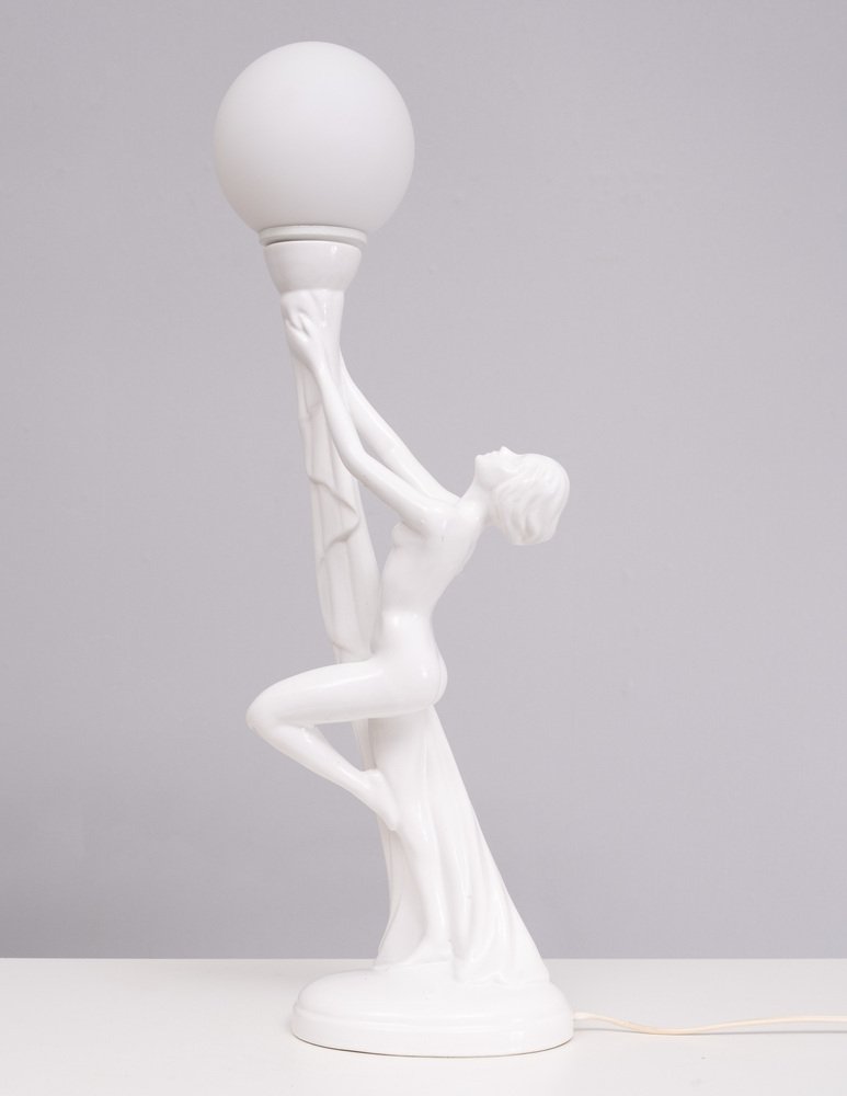 Art Deco Italian White Ceramic Naked Woman Lamp, 1970s for sale at Pamono