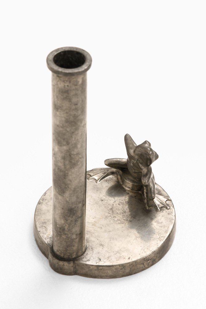 Art Deco Candlestick with Frog in Pewter, 1934 for sale at Pamono