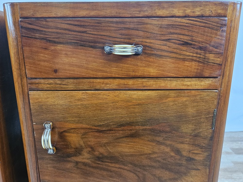 Art Deco Bedside Tables in Walnut Root with Drawer, 1940, Set of 2 for ...