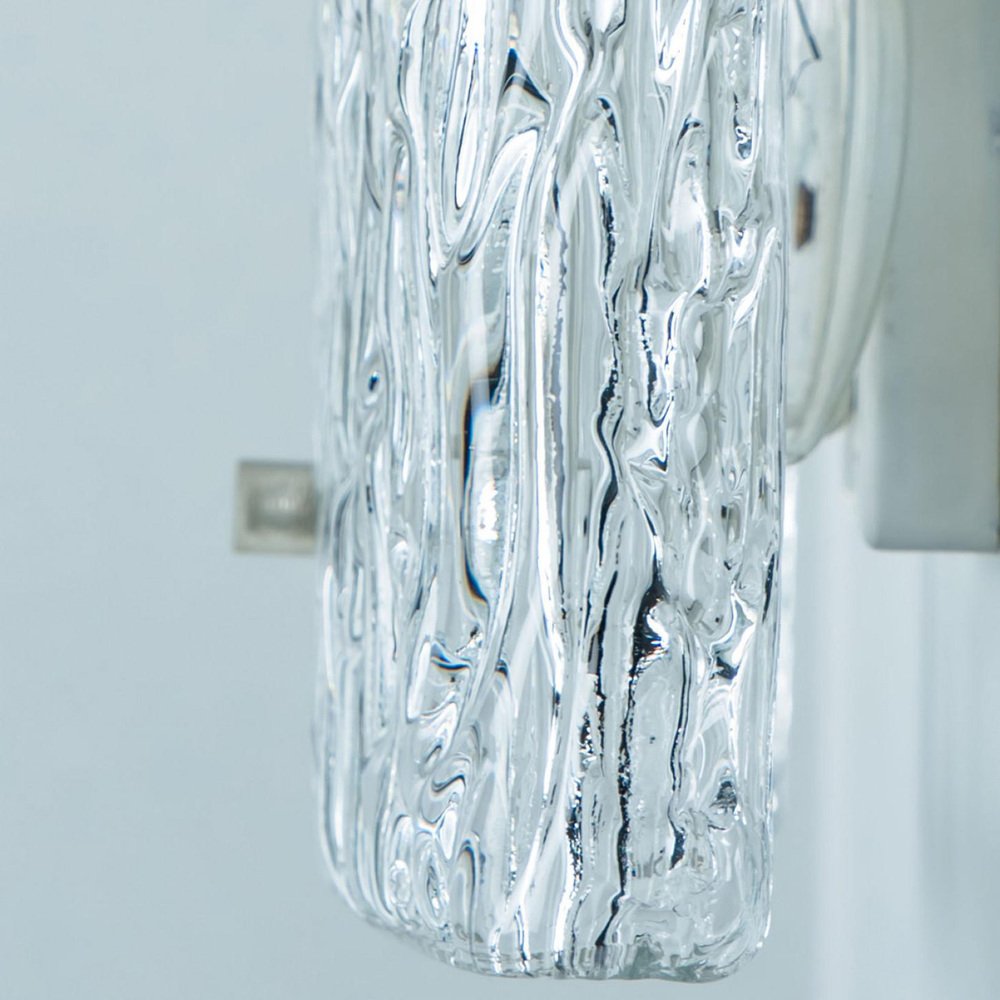 Wave Textured Glass Silver Wall Light By J T Kalmar For Kalmar 1970s 