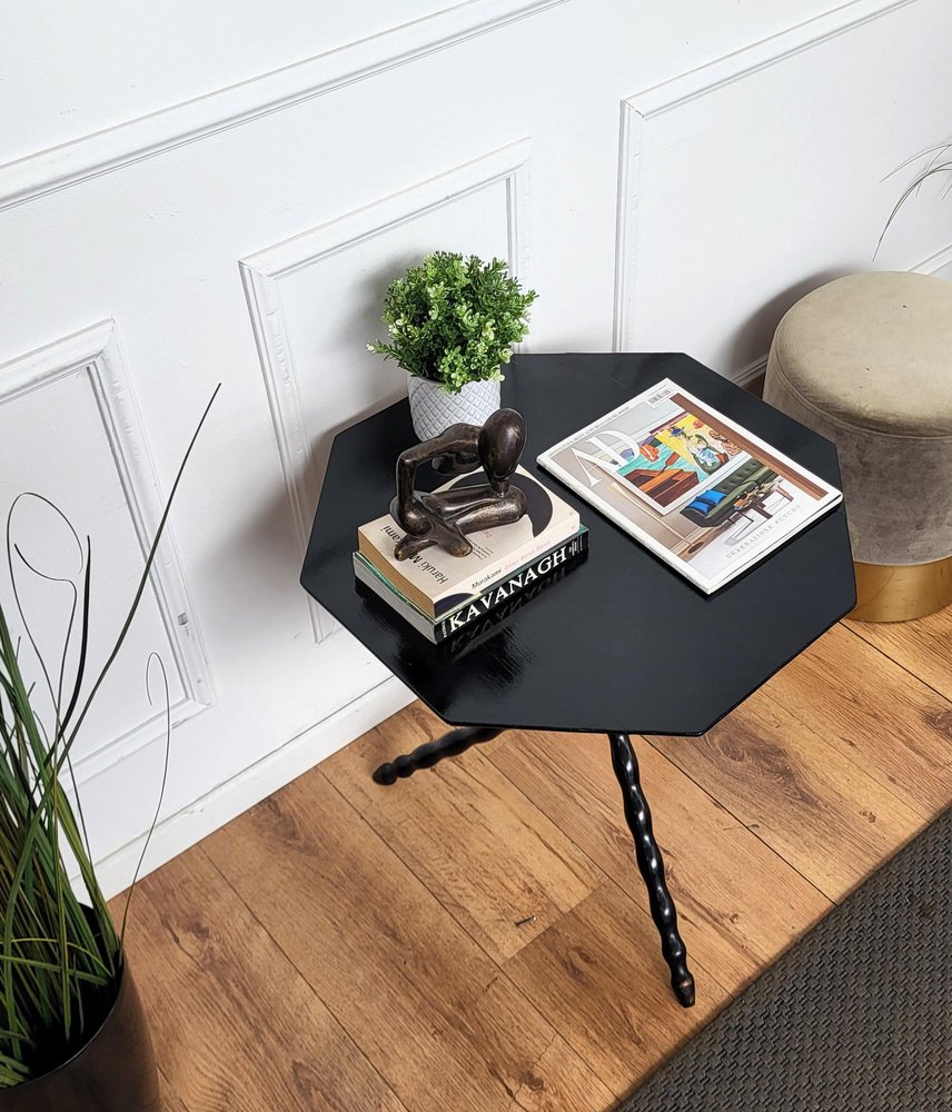 Vintage Italian Octagonal Black Tripod Side Table with Bobbin Turned ...
