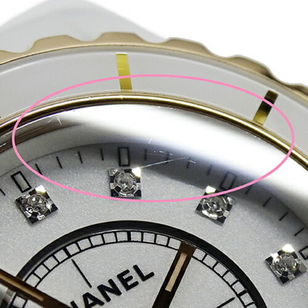 CHANEL Watch Ladies J12 11P Diamond Date Quartz White Ceramic Stainless ...