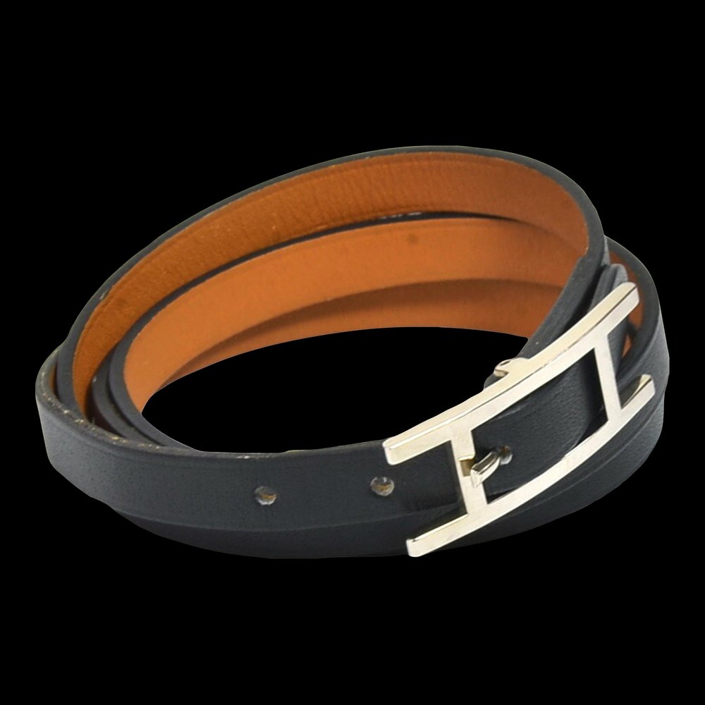 HERMES Bracelet Api Leather/Metal Black/Silver Unisex e56014g for sale ...