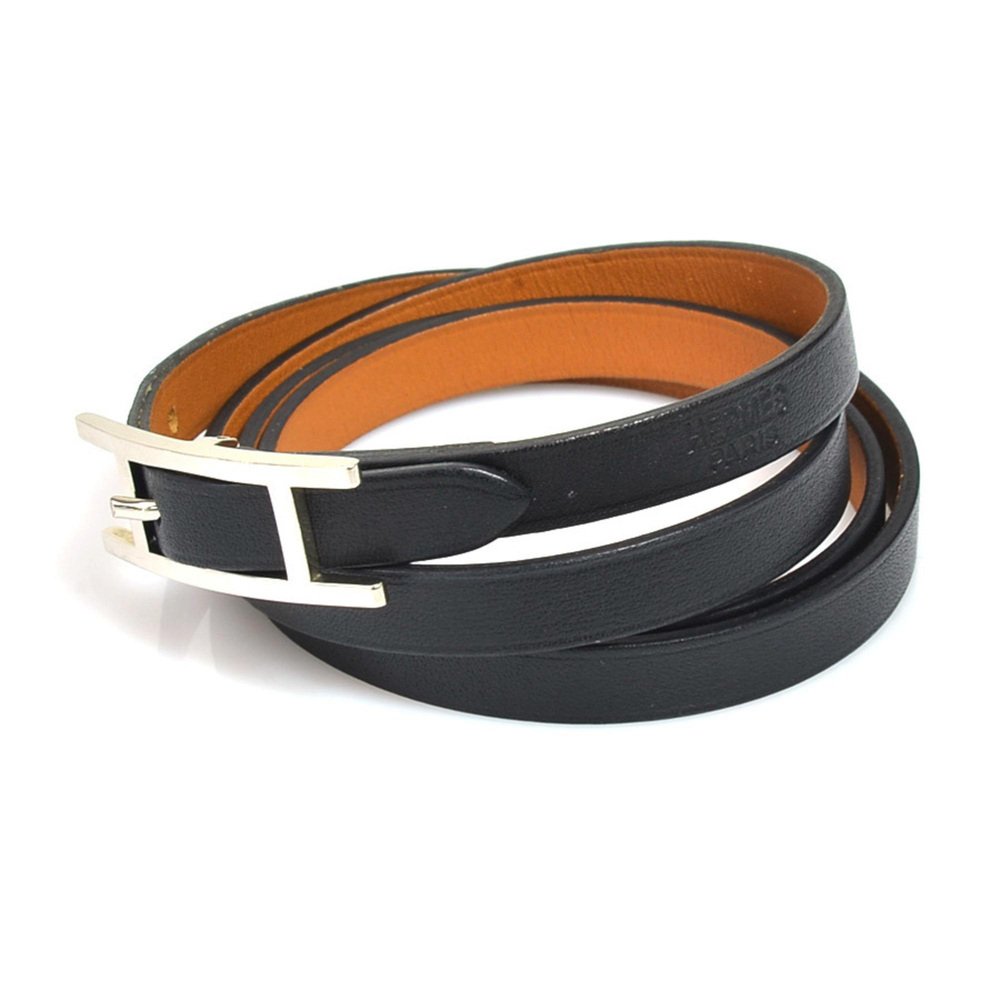 HERMES Bracelet Api Leather/Metal Black/Silver Unisex e56014g for sale ...