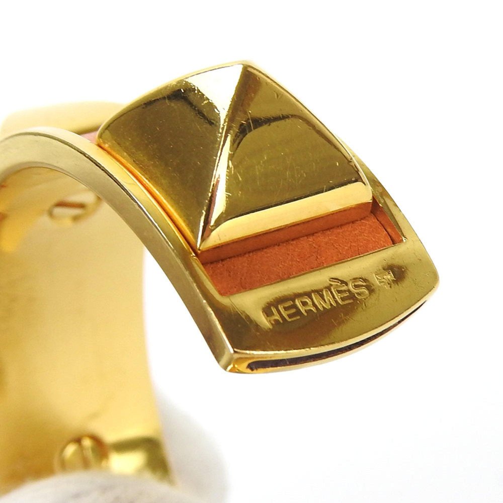 HERMES bracelet bangle medor accessory leather studs orange gold GP ...