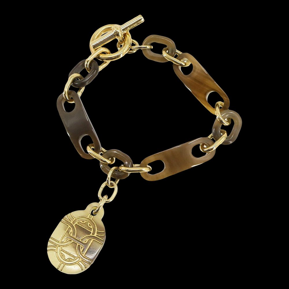 HERMES Chaine d'ancre Bracelet Buffalo Horn Brown Gold for sale at Pamono