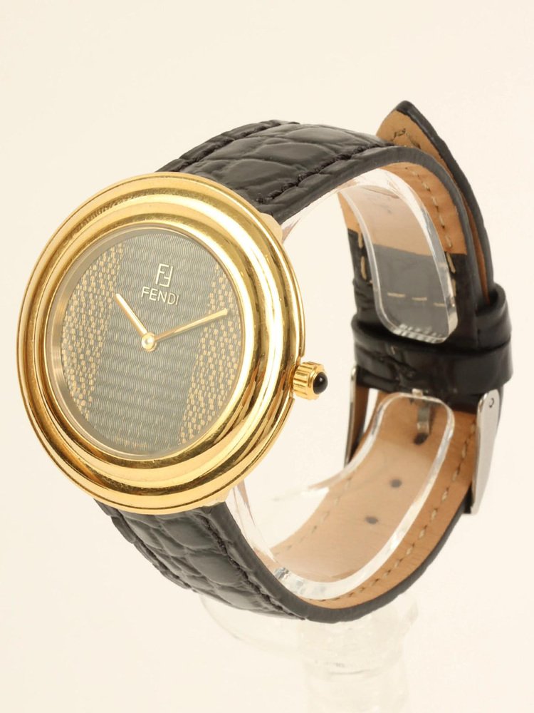 Boys Round Stripped Face Watch Black/Gold from Fendi for sale at Pamono