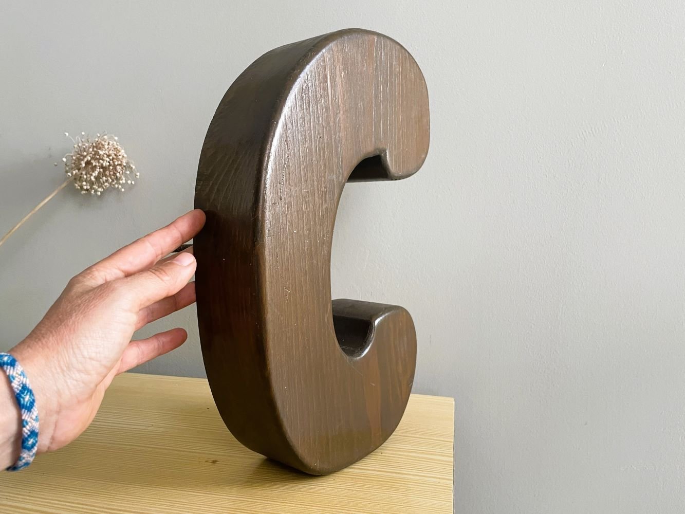 Large Portuguese Wood Block Signage Letter C, 1960s for sale at Pamono