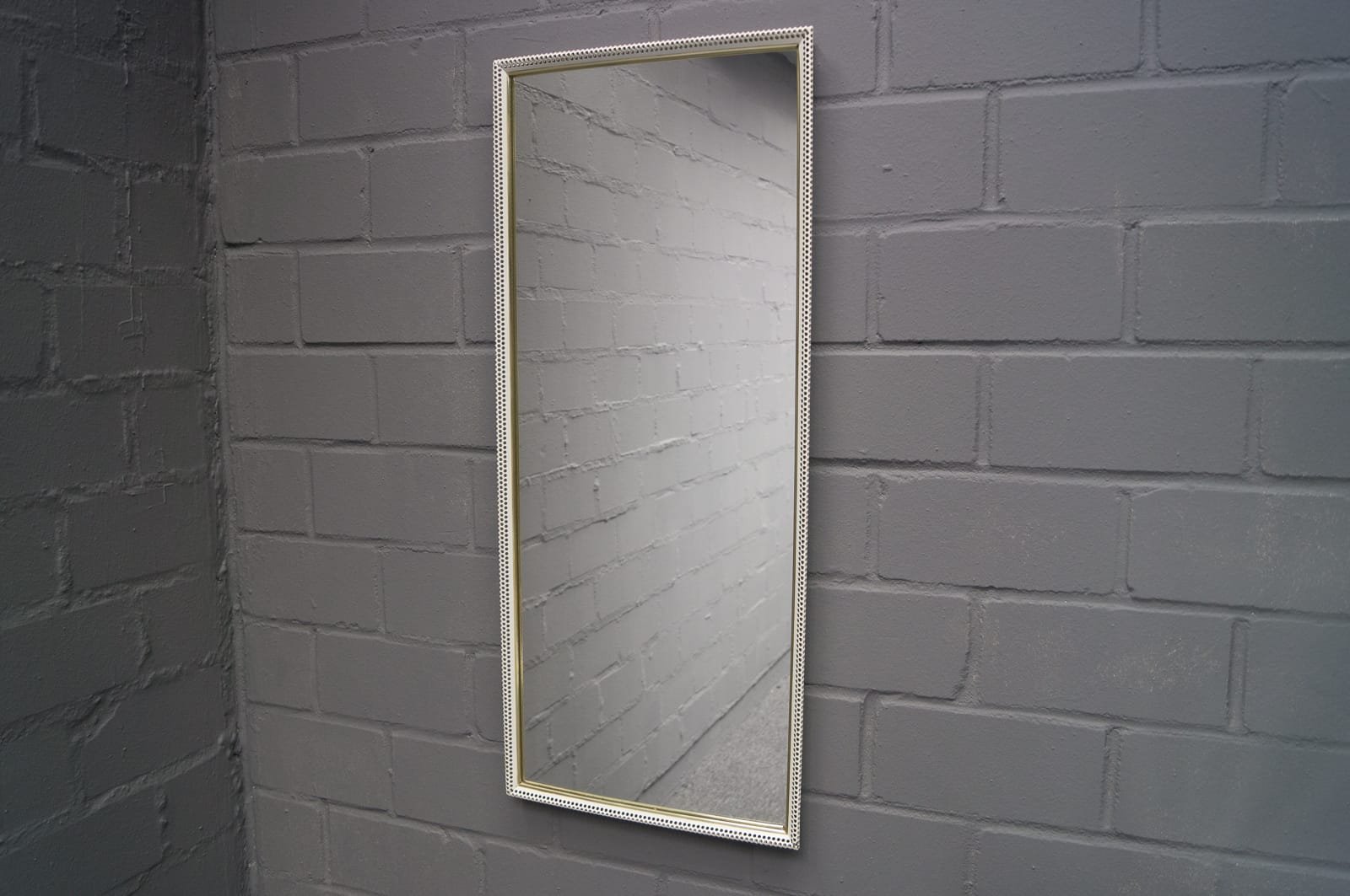 Large Rectangular Wall Mirror In Painted Perforated Metal From Large Rectangular Wall Mirror In Painted Perforated Metal From Vereinigte Werkstätten 1950s