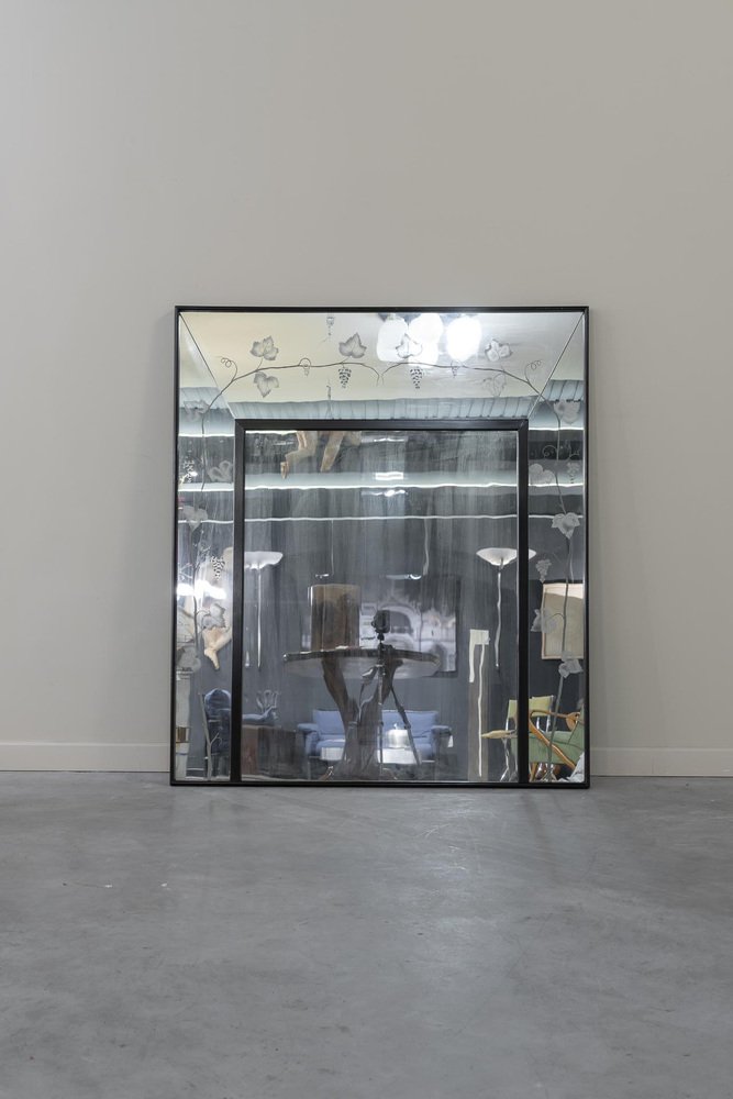 Large Italian Dining Room Mirror with Acid Etching of Vine Leaves