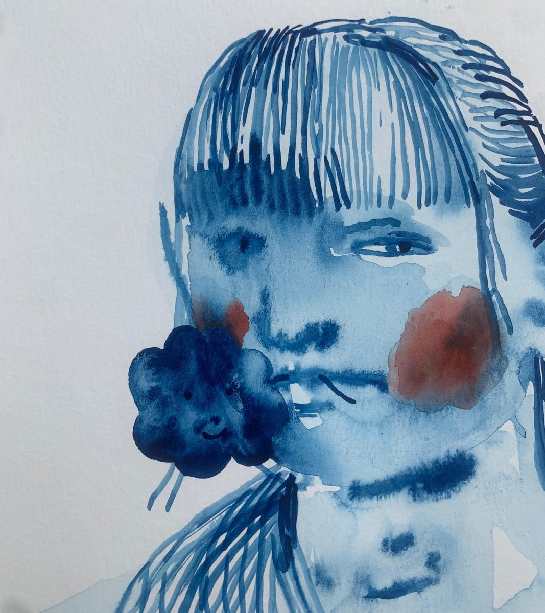 Hanna Ilczyszyn, Girl with a Flower, Watercolour, 2022 for sale at Pamono