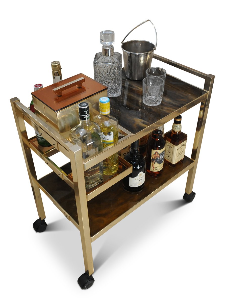Hollywood Regency Aluminium & Acrylic Two Tier Bar Cart with Ice Bucket ...