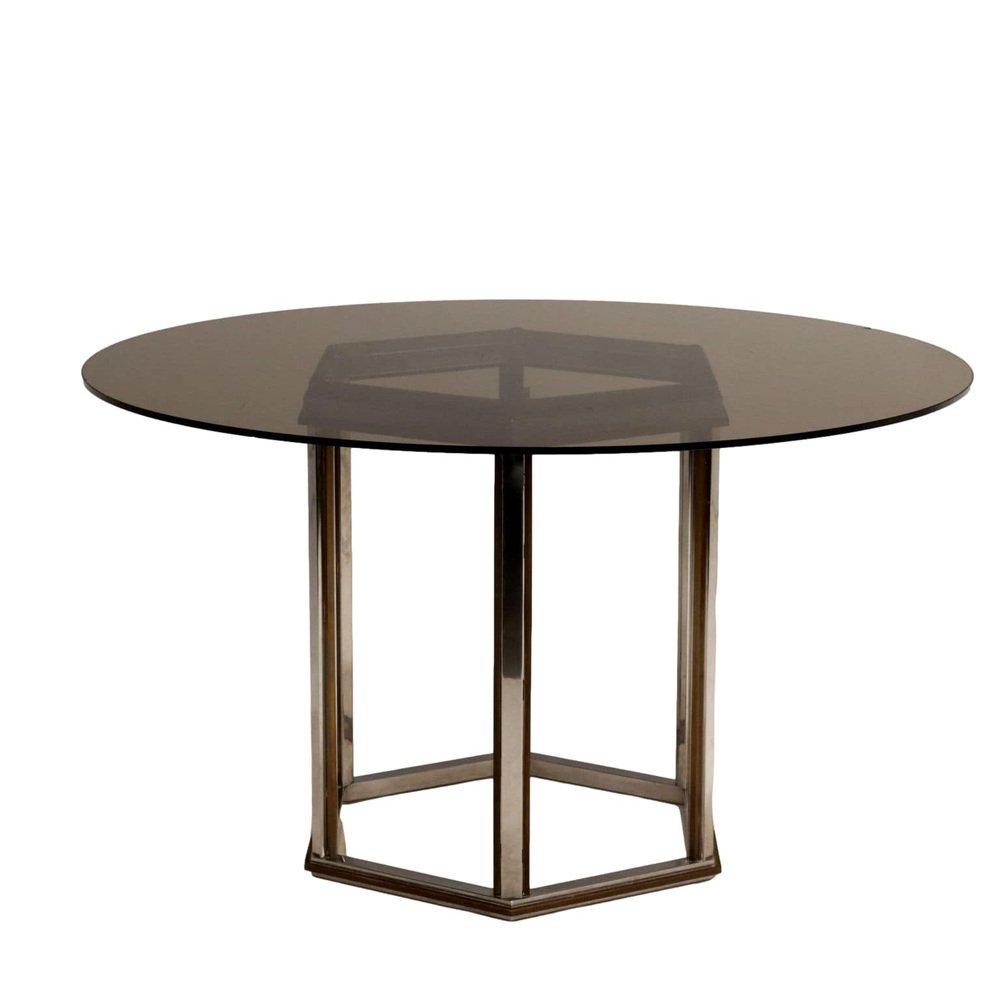 Vintage Brass Structure Glass Top Table, Italy, 1970s for sale at Pamono