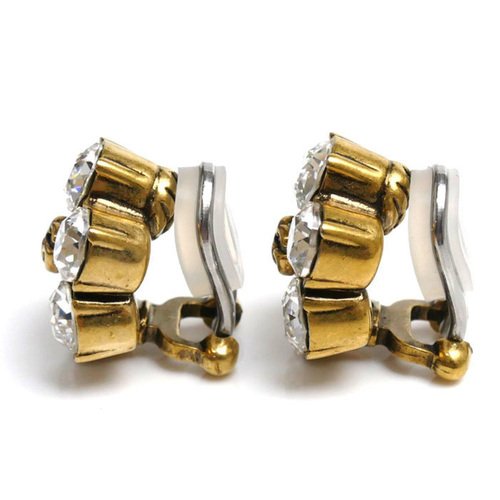 Aged Gold Finish Metal Crystal Double G Earrings from Gucci, Set of 2