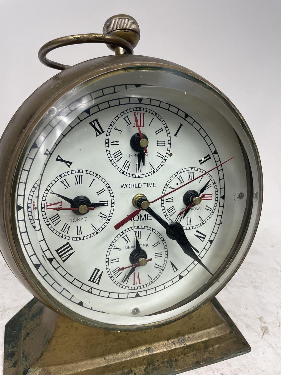 World Time Clock with Five Time Zones in Brass for sale at Pamono
