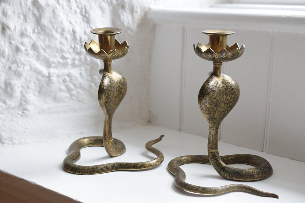 Vintage Brass Cobra Candlesticks, Set of 2 for sale at Pamono
