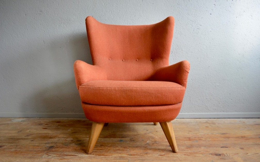 fauteuil a oreilles en tweed orange annees 40 AIU-193080