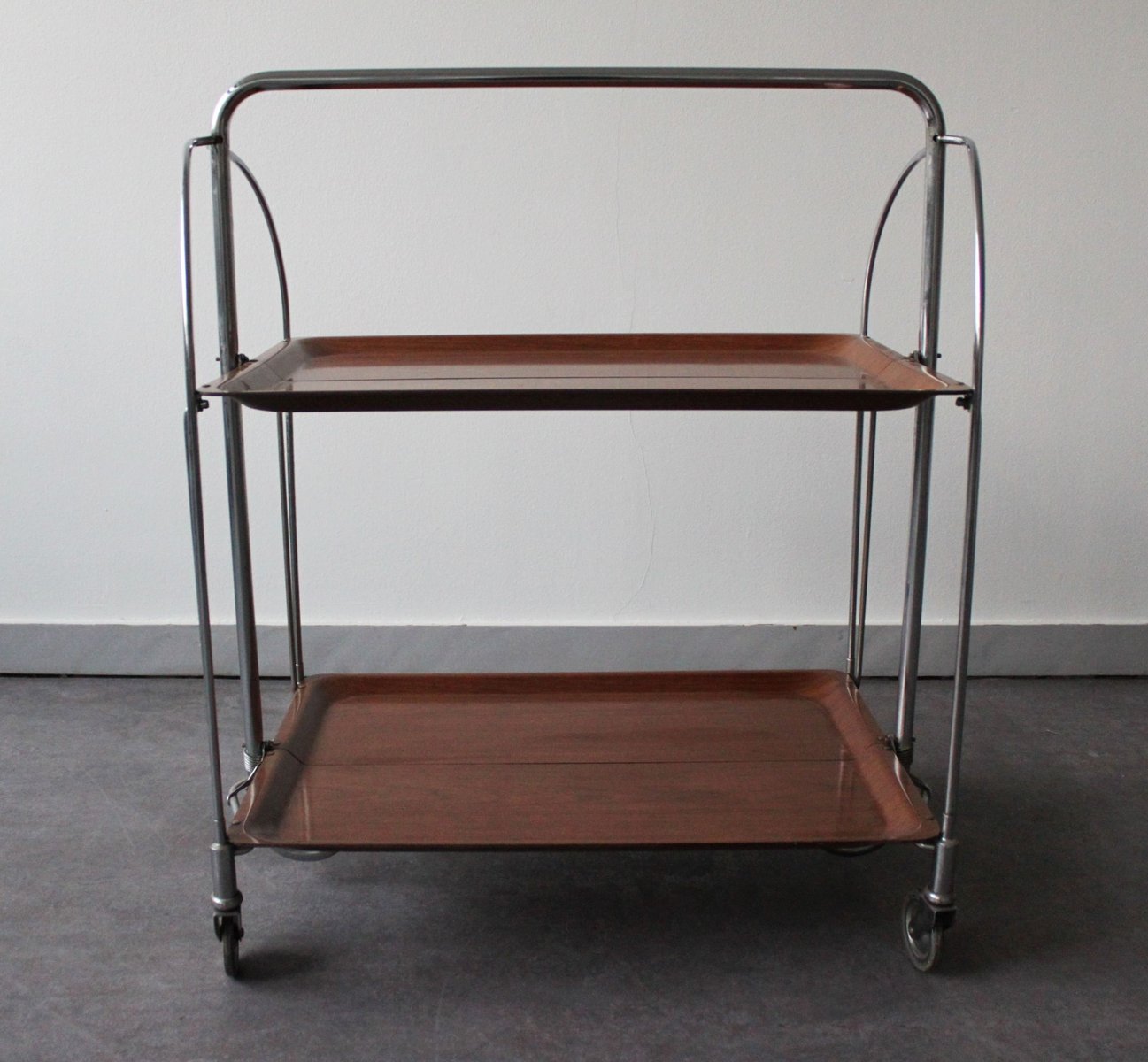 Chariot De Service Vintage Bremshey Gerlinol – Années 70 – Bois Et Métal Chromé