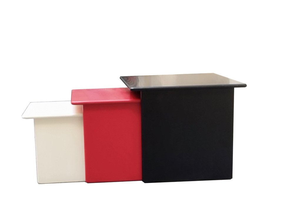Stackable Table Diffent Color Stackable Wood Side Tables in Red, White and Black, Italy, 1970s, Set ...