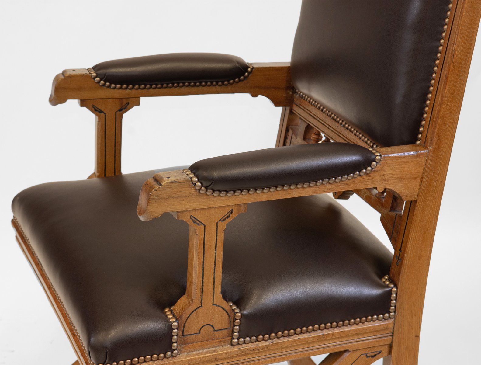 Gothic Revival Ash & Leather Armchair Desk, 1860s for sale at Pamono