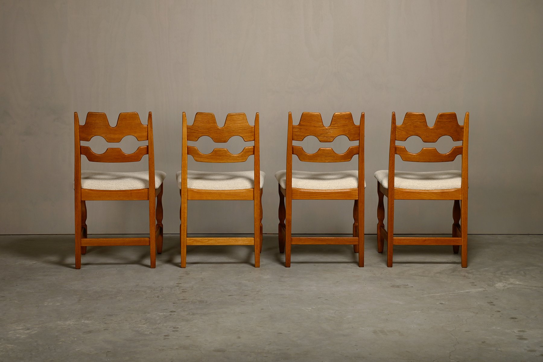Vintage Razorblade Dining Chairs in Off-White Bouclé and Oak by Henning ...