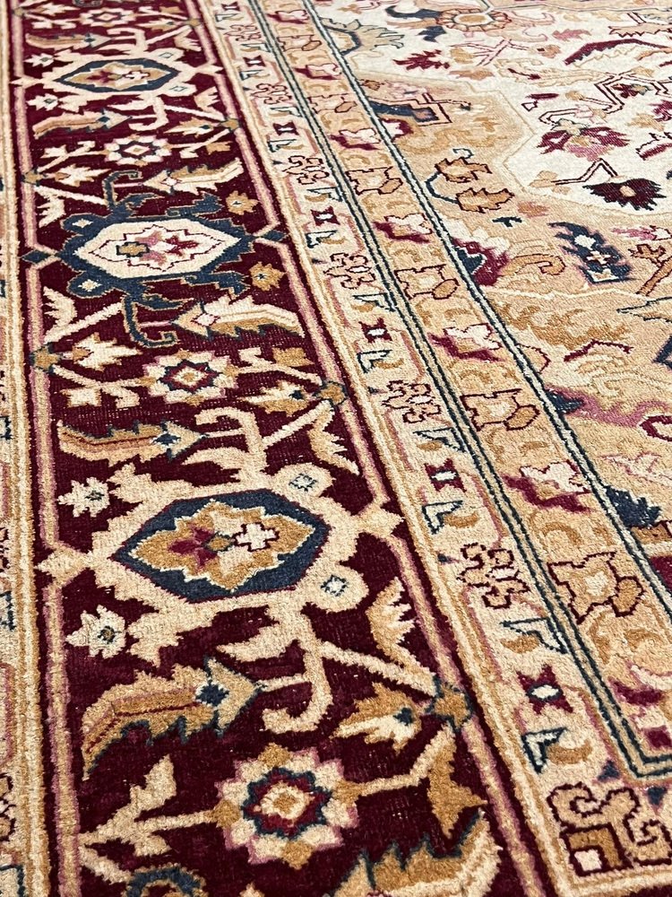 India Amritsar Rug with Light Background and Burgundy and Pink Patterns ...