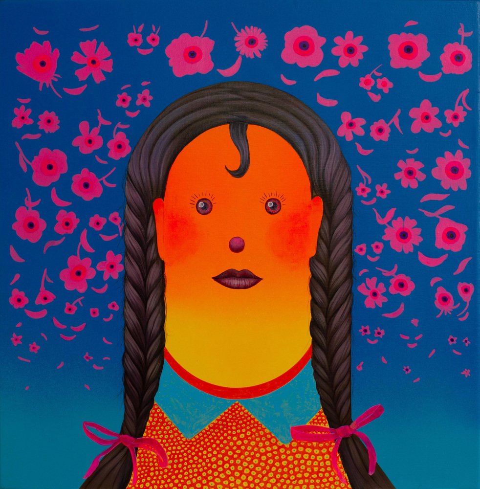 Natasha Lelenco, Bright Orange Portrait with Braids and Flowers, 2024