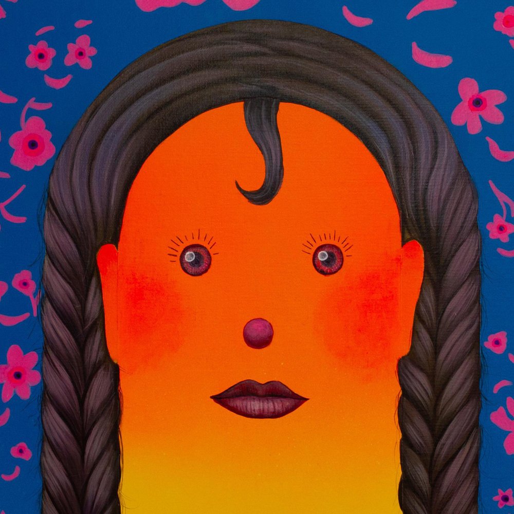 Natasha Lelenco, Bright Orange Portrait with Braids and Flowers, 2024