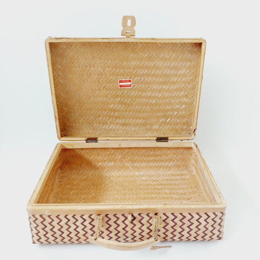 Valise Vintage En Bambou Tressé - Panier Pique-nique Fait Main - Poignée Osier