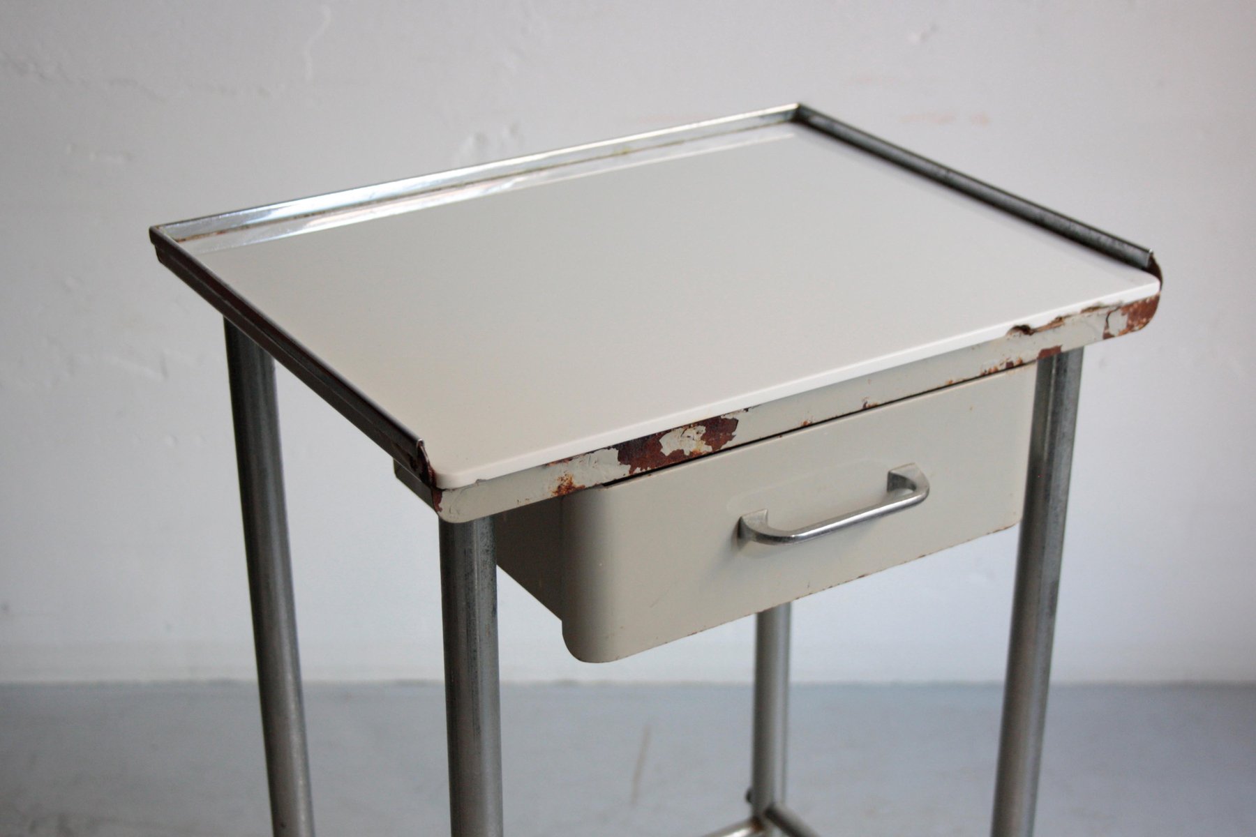 Medical Side Table with Drawer and Wheels, 1950s for sale at Pamono