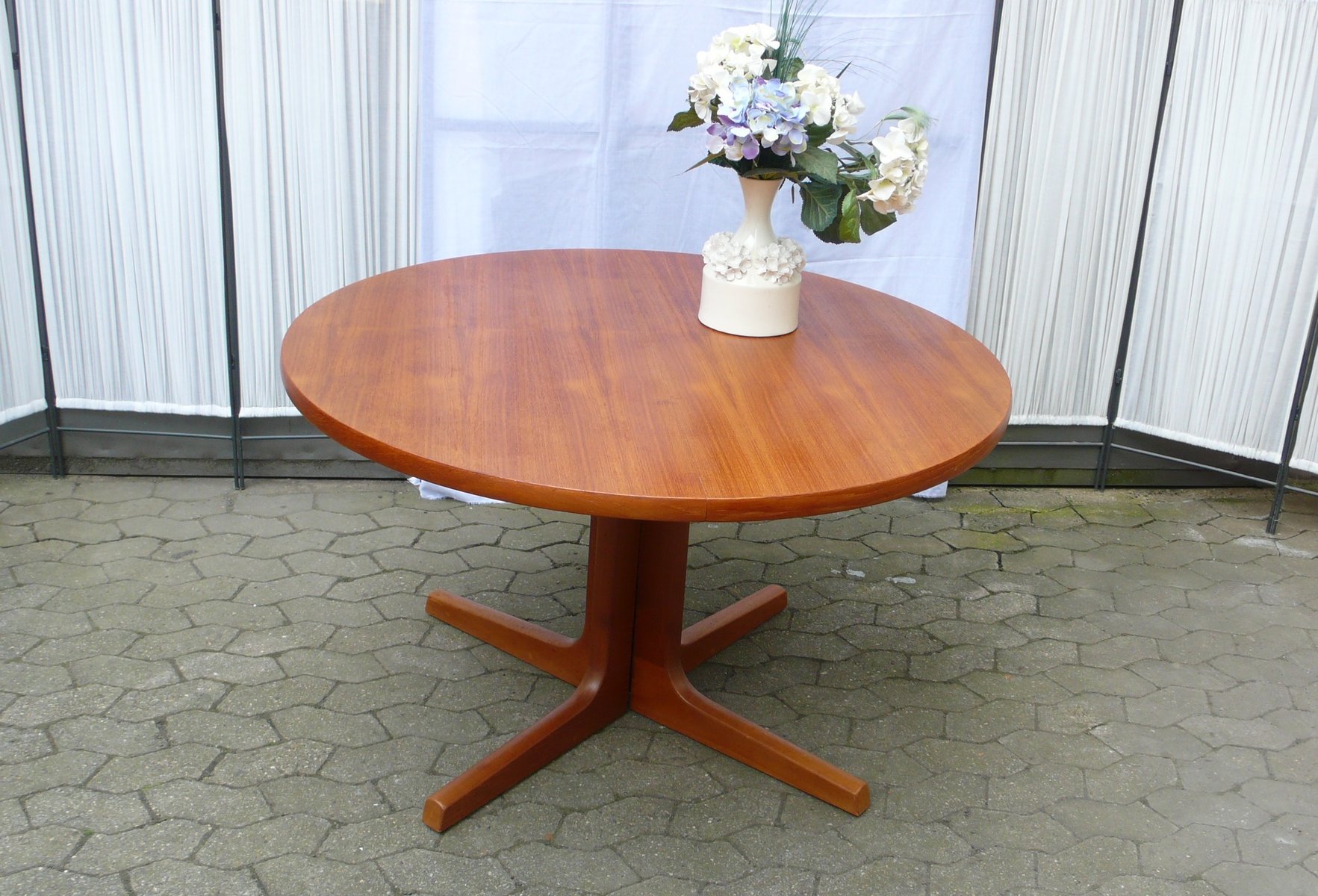 Mid-Century Modern Danish Oval Extendable Teak Dining Table Round by CJ