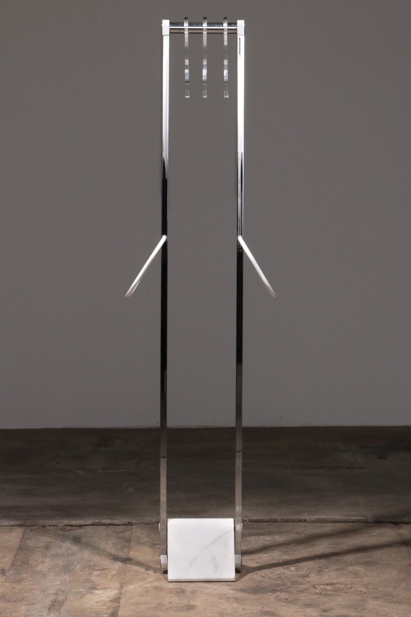 Italian Coat Rack with White Marble Base and Chrome Uprights, 1970s for
